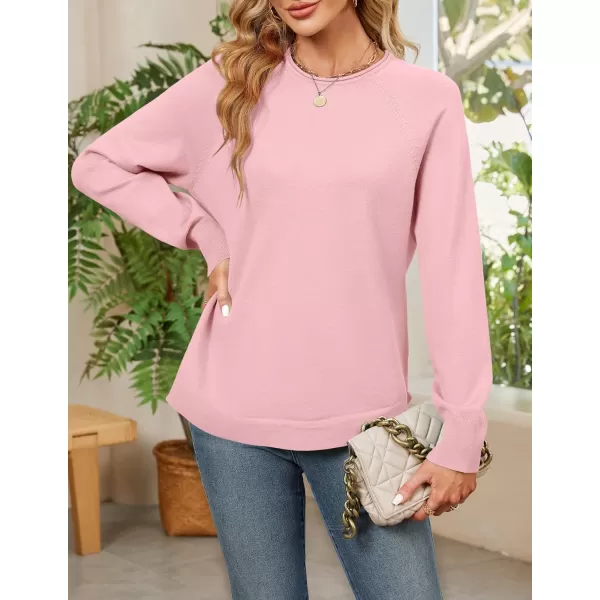 imageZESICA Womens Fall Oversized Crew Neck Sweater 2023 Long Sleeve Solid Color Casual Knitted Pullover Tunic TopsPink