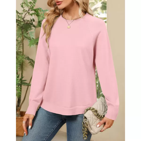 imageZESICA Womens Fall Oversized Crew Neck Sweater 2023 Long Sleeve Solid Color Casual Knitted Pullover Tunic TopsPink