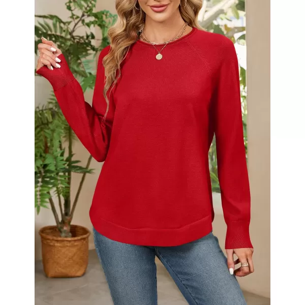 imageZESICA Womens Fall Oversized Crew Neck Sweater 2023 Long Sleeve Solid Color Casual Knitted Pullover Tunic TopsRed
