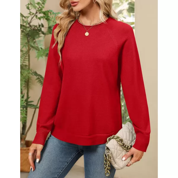 imageZESICA Womens Fall Oversized Crew Neck Sweater 2023 Long Sleeve Solid Color Casual Knitted Pullover Tunic TopsRed