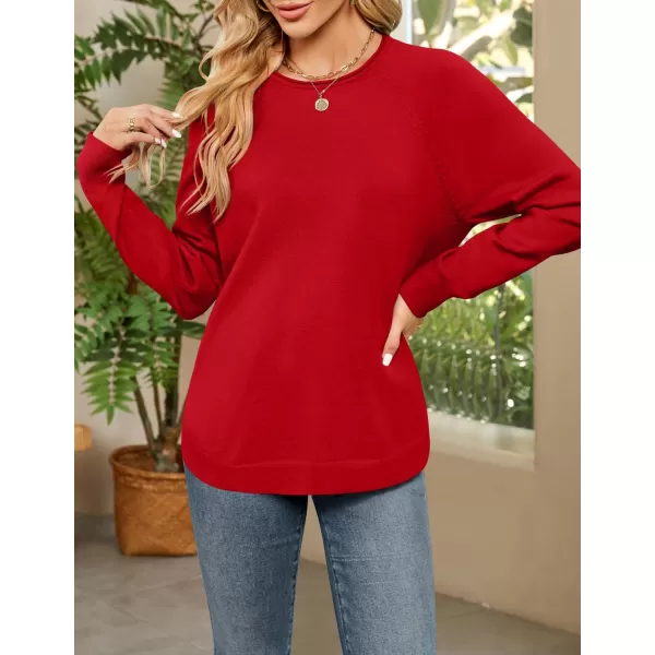 imageZESICA Womens Fall Oversized Crew Neck Sweater 2023 Long Sleeve Solid Color Casual Knitted Pullover Tunic TopsRed