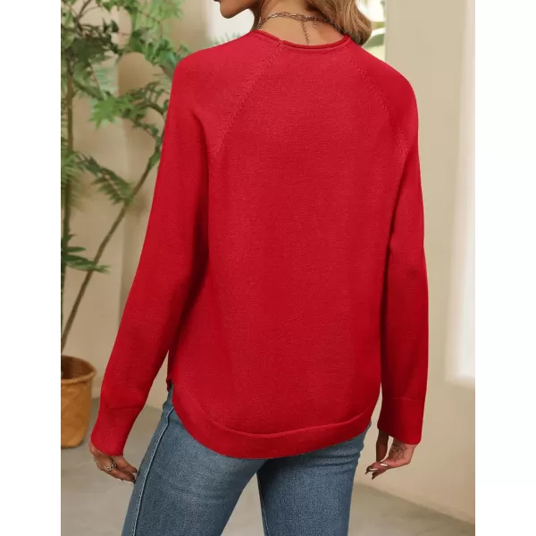 imageZESICA Womens Fall Oversized Crew Neck Sweater 2023 Long Sleeve Solid Color Casual Knitted Pullover Tunic TopsRed