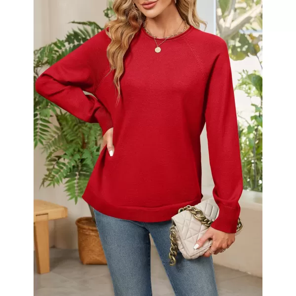 imageZESICA Womens Fall Oversized Crew Neck Sweater 2023 Long Sleeve Solid Color Casual Knitted Pullover Tunic TopsRed