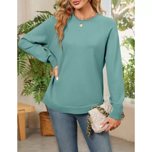 imageZESICA Womens Fall Oversized Crew Neck Sweater 2023 Long Sleeve Solid Color Casual Knitted Pullover Tunic TopsSage
