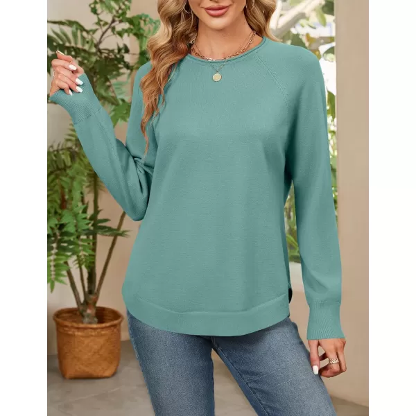 imageZESICA Womens Fall Oversized Crew Neck Sweater 2023 Long Sleeve Solid Color Casual Knitted Pullover Tunic TopsSage
