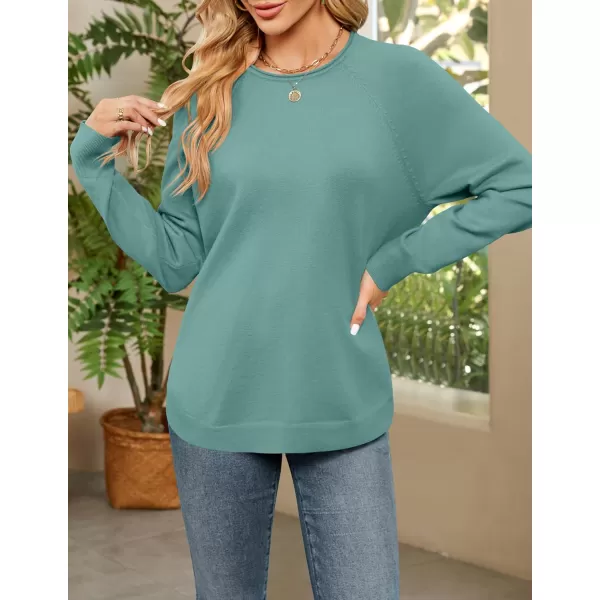 imageZESICA Womens Fall Oversized Crew Neck Sweater 2023 Long Sleeve Solid Color Casual Knitted Pullover Tunic TopsSage