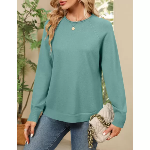 imageZESICA Womens Fall Oversized Crew Neck Sweater 2023 Long Sleeve Solid Color Casual Knitted Pullover Tunic TopsSage