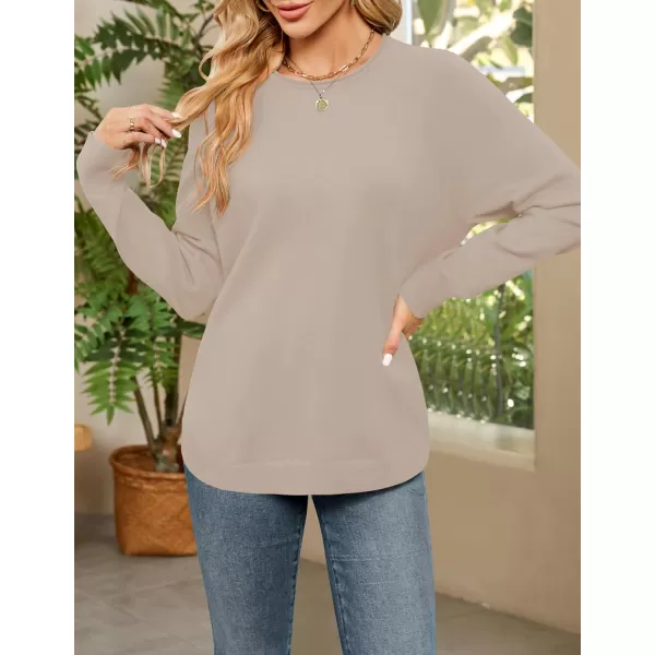 imageZESICA Womens Fall Oversized Crew Neck Sweater 2023 Long Sleeve Solid Color Casual Knitted Pullover Tunic TopsSand