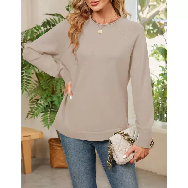 imageZESICA Womens Fall Oversized Crew Neck Sweater 2023 Long Sleeve Solid Color Casual Knitted Pullover Tunic TopsSand