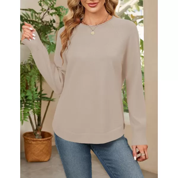 imageZESICA Womens Fall Oversized Crew Neck Sweater 2023 Long Sleeve Solid Color Casual Knitted Pullover Tunic TopsSand