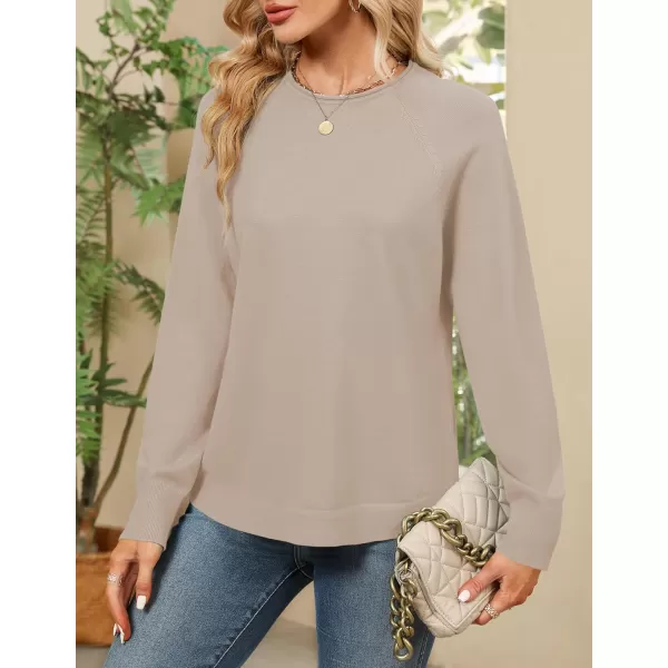 imageZESICA Womens Fall Oversized Crew Neck Sweater 2023 Long Sleeve Solid Color Casual Knitted Pullover Tunic TopsSand