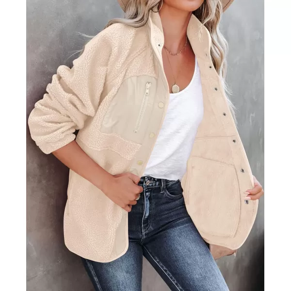 imageZESICA Womens Fall Winter Sherpa Fleece Jacket Casual Long Sleeve Button Down Fuzzy Shacket Outerwear CoatApricot