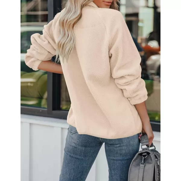 imageZESICA Womens Fall Winter Sherpa Fleece Jacket Casual Long Sleeve Button Down Fuzzy Shacket Outerwear CoatApricot