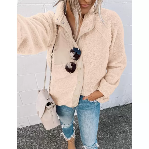 imageZESICA Womens Fall Winter Sherpa Fleece Jacket Casual Long Sleeve Button Down Fuzzy Shacket Outerwear CoatApricot