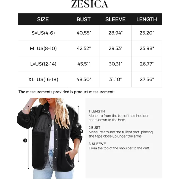 imageZESICA Womens Fall Winter Sherpa Fleece Jacket Casual Long Sleeve Button Down Fuzzy Shacket Outerwear CoatBlack