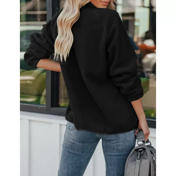 imageZESICA Womens Fall Winter Sherpa Fleece Jacket Casual Long Sleeve Button Down Fuzzy Shacket Outerwear CoatBlack