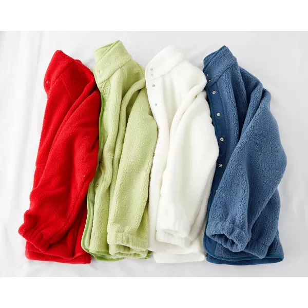 imageZESICA Womens Fall Winter Sherpa Fleece Jacket Casual Long Sleeve Button Down Fuzzy Shacket Outerwear CoatBlue