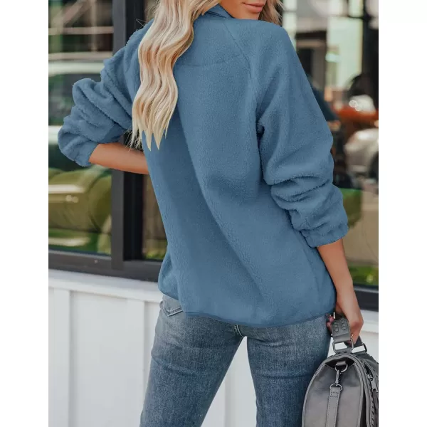 imageZESICA Womens Fall Winter Sherpa Fleece Jacket Casual Long Sleeve Button Down Fuzzy Shacket Outerwear CoatBlue
