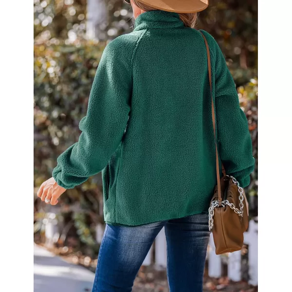 imageZESICA Womens Fall Winter Sherpa Fleece Jacket Casual Long Sleeve Button Down Fuzzy Shacket Outerwear CoatDarkgreen