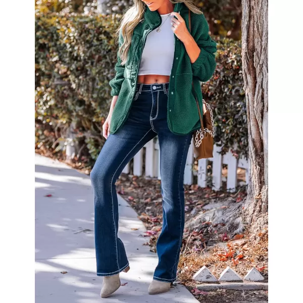 imageZESICA Womens Fall Winter Sherpa Fleece Jacket Casual Long Sleeve Button Down Fuzzy Shacket Outerwear CoatDarkgreen