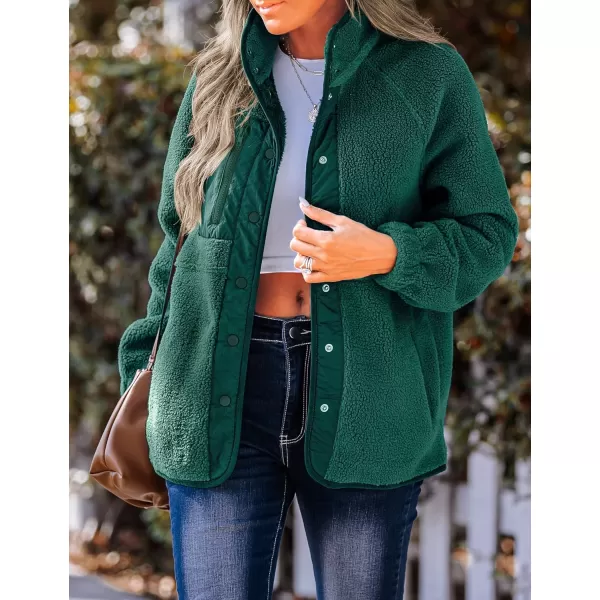 imageZESICA Womens Fall Winter Sherpa Fleece Jacket Casual Long Sleeve Button Down Fuzzy Shacket Outerwear CoatDarkgreen