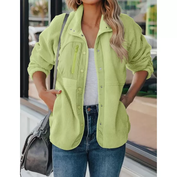 imageZESICA Womens Fall Winter Sherpa Fleece Jacket Casual Long Sleeve Button Down Fuzzy Shacket Outerwear CoatGreen