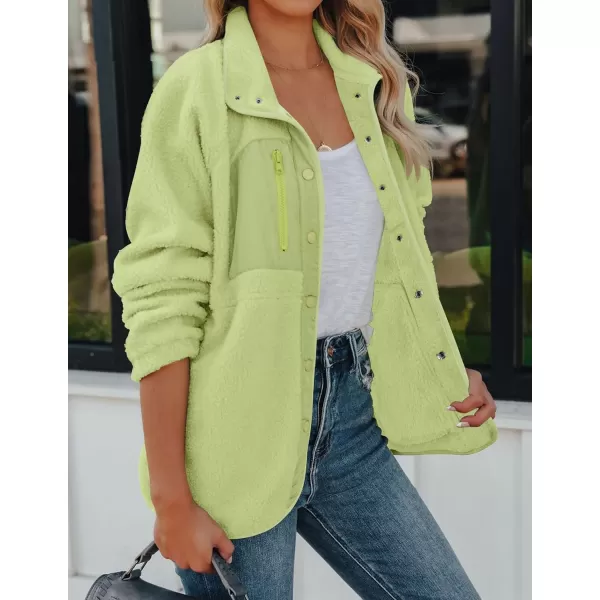 imageZESICA Womens Fall Winter Sherpa Fleece Jacket Casual Long Sleeve Button Down Fuzzy Shacket Outerwear CoatGreen
