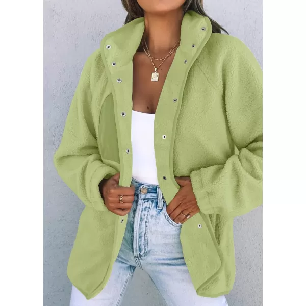 imageZESICA Womens Fall Winter Sherpa Fleece Jacket Casual Long Sleeve Button Down Fuzzy Shacket Outerwear CoatGreen