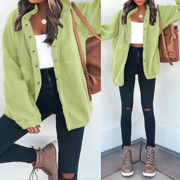 imageZESICA Womens Fall Winter Sherpa Fleece Jacket Casual Long Sleeve Button Down Fuzzy Shacket Outerwear CoatGreen