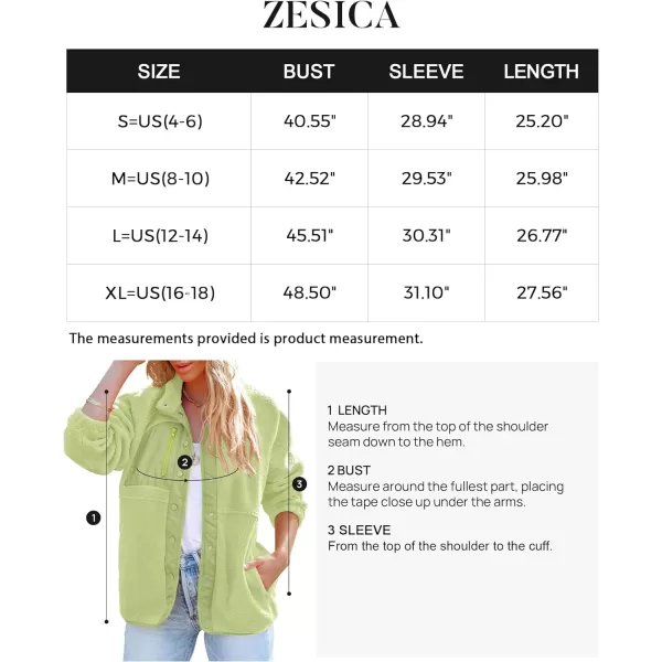 imageZESICA Womens Fall Winter Sherpa Fleece Jacket Casual Long Sleeve Button Down Fuzzy Shacket Outerwear CoatGreen