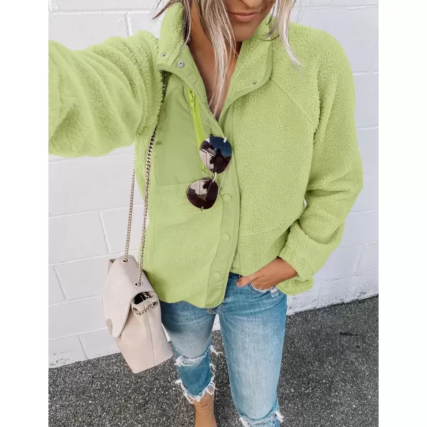 imageZESICA Womens Fall Winter Sherpa Fleece Jacket Casual Long Sleeve Button Down Fuzzy Shacket Outerwear CoatGreen