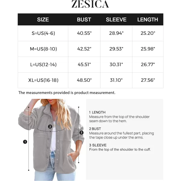imageZESICA Womens Fall Winter Sherpa Fleece Jacket Casual Long Sleeve Button Down Fuzzy Shacket Outerwear CoatGrey