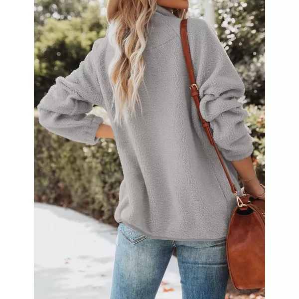 imageZESICA Womens Fall Winter Sherpa Fleece Jacket Casual Long Sleeve Button Down Fuzzy Shacket Outerwear CoatGrey