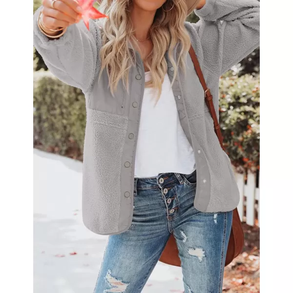 imageZESICA Womens Fall Winter Sherpa Fleece Jacket Casual Long Sleeve Button Down Fuzzy Shacket Outerwear CoatGrey