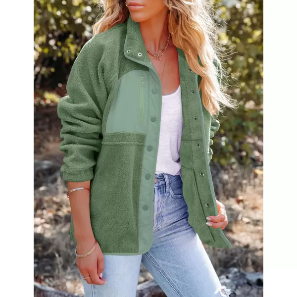 imageZESICA Womens Fall Winter Sherpa Fleece Jacket Casual Long Sleeve Button Down Fuzzy Shacket Outerwear CoatGreygreen