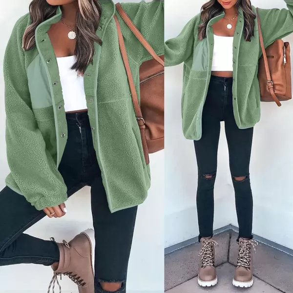 imageZESICA Womens Fall Winter Sherpa Fleece Jacket Casual Long Sleeve Button Down Fuzzy Shacket Outerwear CoatGreygreen