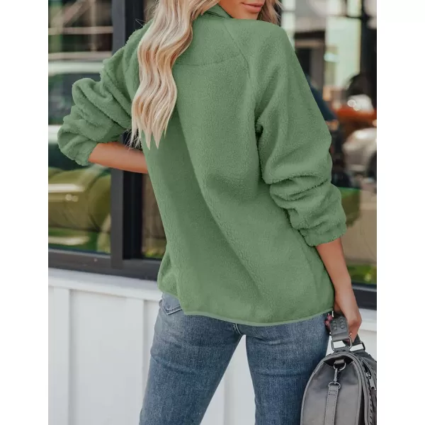 imageZESICA Womens Fall Winter Sherpa Fleece Jacket Casual Long Sleeve Button Down Fuzzy Shacket Outerwear CoatGreygreen