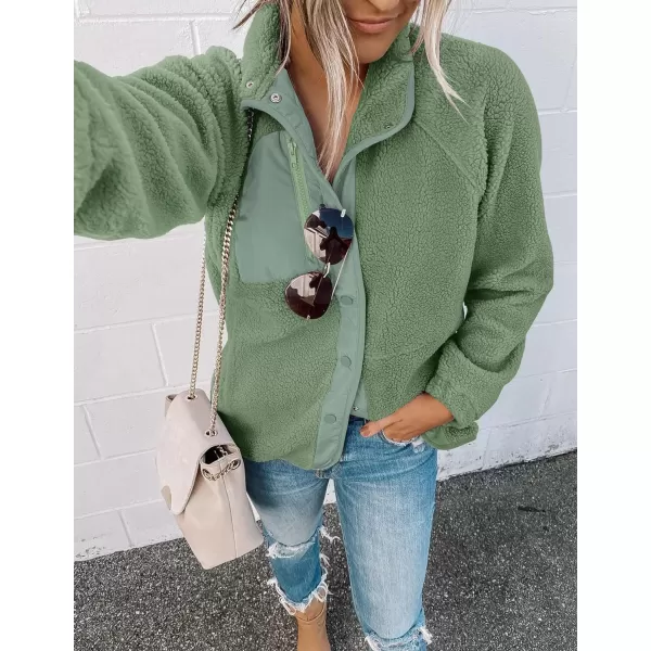 imageZESICA Womens Fall Winter Sherpa Fleece Jacket Casual Long Sleeve Button Down Fuzzy Shacket Outerwear CoatGreygreen