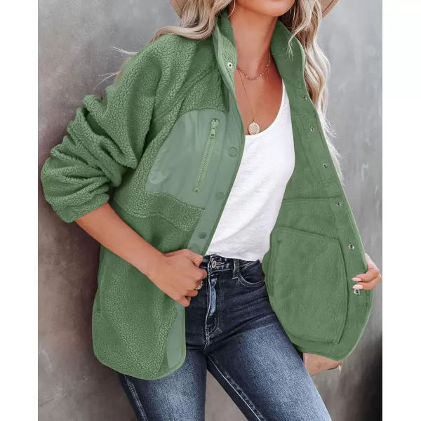 imageZESICA Womens Fall Winter Sherpa Fleece Jacket Casual Long Sleeve Button Down Fuzzy Shacket Outerwear CoatGreygreen