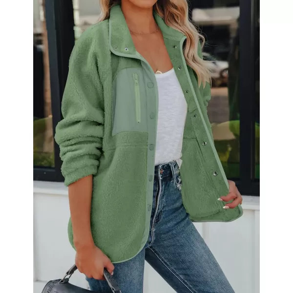 imageZESICA Womens Fall Winter Sherpa Fleece Jacket Casual Long Sleeve Button Down Fuzzy Shacket Outerwear CoatGreygreen