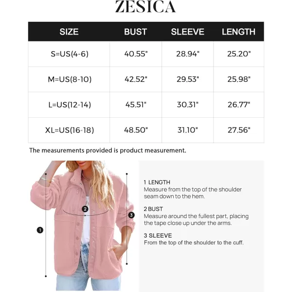 imageZESICA Womens Fall Winter Sherpa Fleece Jacket Casual Long Sleeve Button Down Fuzzy Shacket Outerwear CoatPink