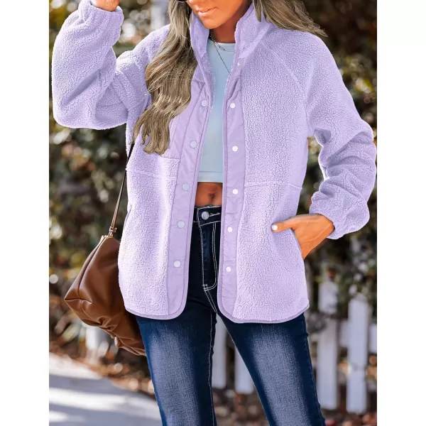 imageZESICA Womens Fall Winter Sherpa Fleece Jacket Casual Long Sleeve Button Down Fuzzy Shacket Outerwear CoatPurple