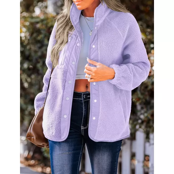 imageZESICA Womens Fall Winter Sherpa Fleece Jacket Casual Long Sleeve Button Down Fuzzy Shacket Outerwear CoatPurple