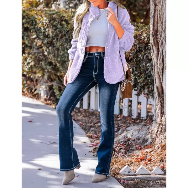 imageZESICA Womens Fall Winter Sherpa Fleece Jacket Casual Long Sleeve Button Down Fuzzy Shacket Outerwear CoatPurple