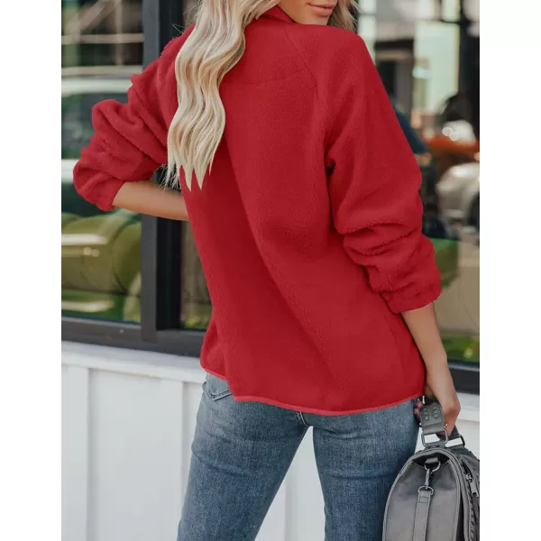 imageZESICA Womens Fall Winter Sherpa Fleece Jacket Casual Long Sleeve Button Down Fuzzy Shacket Outerwear CoatRed