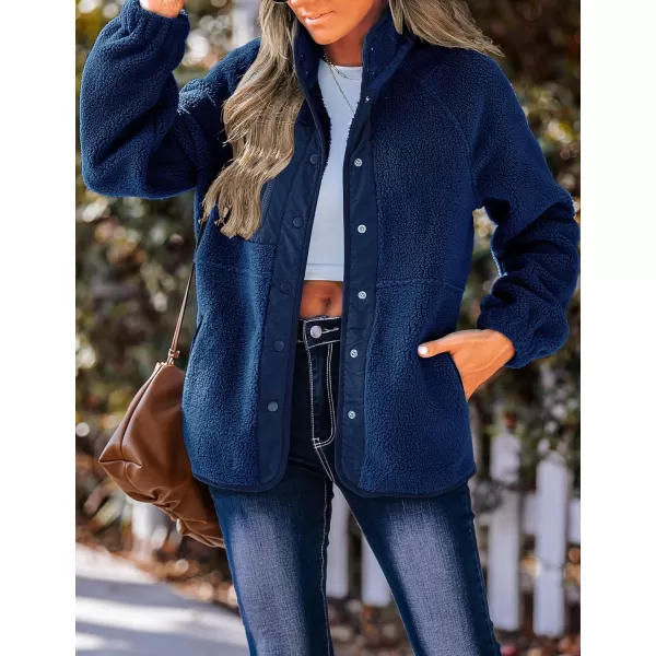 imageZESICA Womens Fall Winter Sherpa Fleece Jacket Casual Long Sleeve Button Down Fuzzy Shacket Outerwear CoatRoyalblue