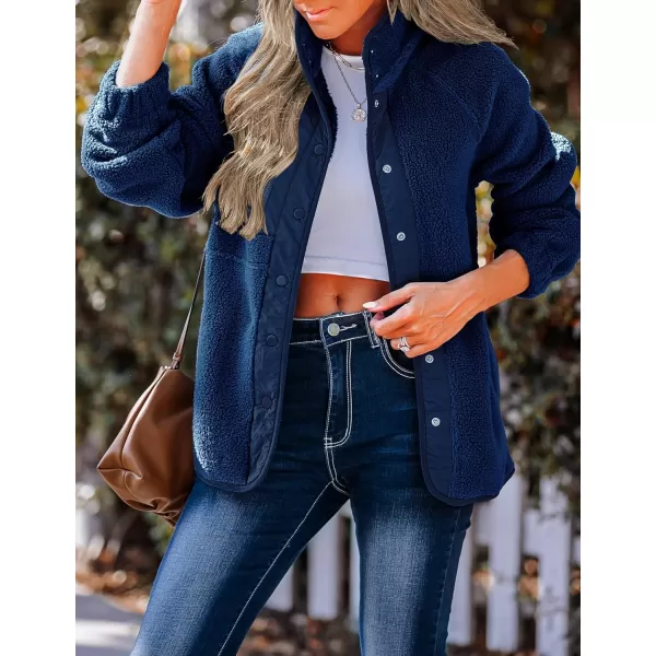 imageZESICA Womens Fall Winter Sherpa Fleece Jacket Casual Long Sleeve Button Down Fuzzy Shacket Outerwear CoatRoyalblue