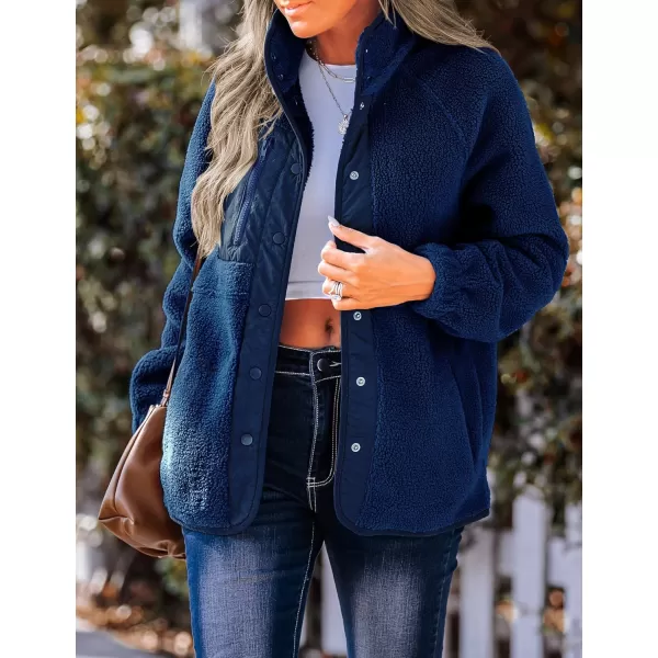 imageZESICA Womens Fall Winter Sherpa Fleece Jacket Casual Long Sleeve Button Down Fuzzy Shacket Outerwear CoatRoyalblue