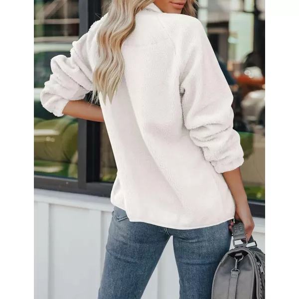 imageZESICA Womens Fall Winter Sherpa Fleece Jacket Casual Long Sleeve Button Down Fuzzy Shacket Outerwear CoatWhite