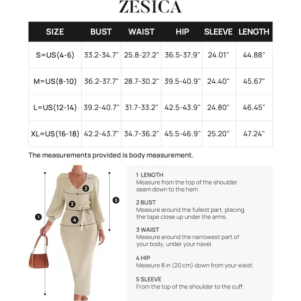 imageZESICA Womens Fall Winter Sweater Dress Long Sleeve Lapel V Neck Ribbed Knit Slim Fit Bodycon Midi Dresses with BeltAlmond